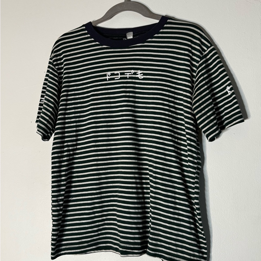 Striped green and White graphic tee